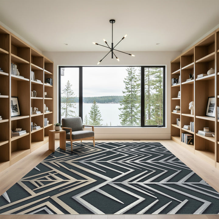 Art Deco Geometric Silver Gold Rug