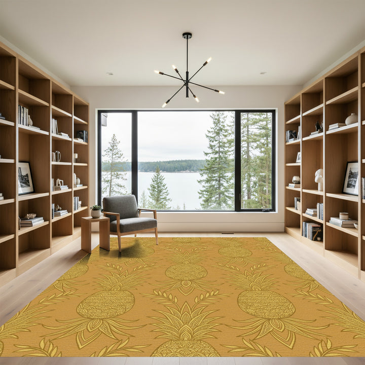 Golden Pineapple Tropical Medallion Rug