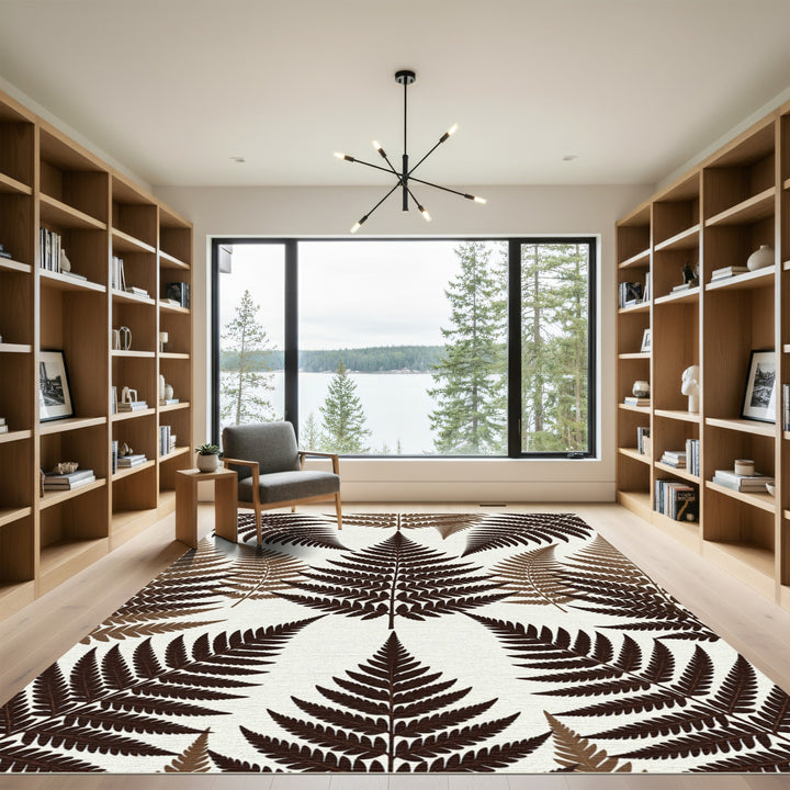 Earthy Brown Fern Leaf Composition Rug