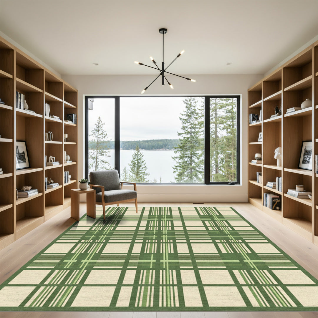 Green Neutral Tartan Grid Rug