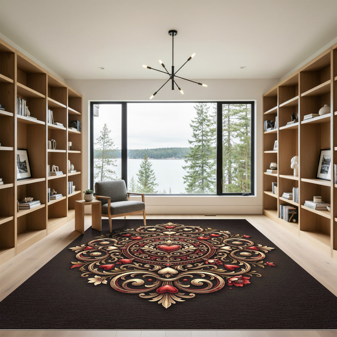 Gilded Heart Circle Mandala Rug