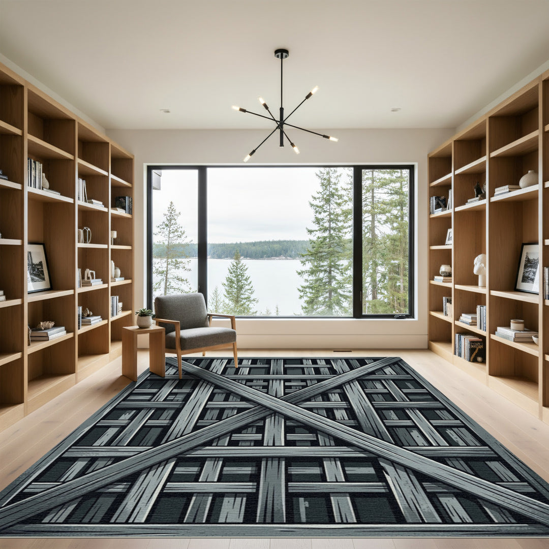 Gray Wooden Crate Lattice Rug