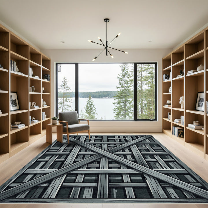 Gray Wooden Crate Lattice Rug