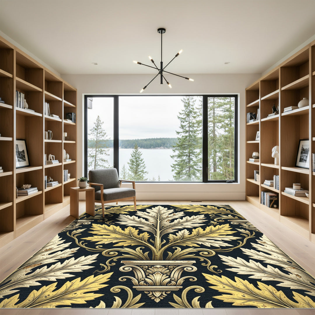 Gold and Cream Acanthus Leaf Rug