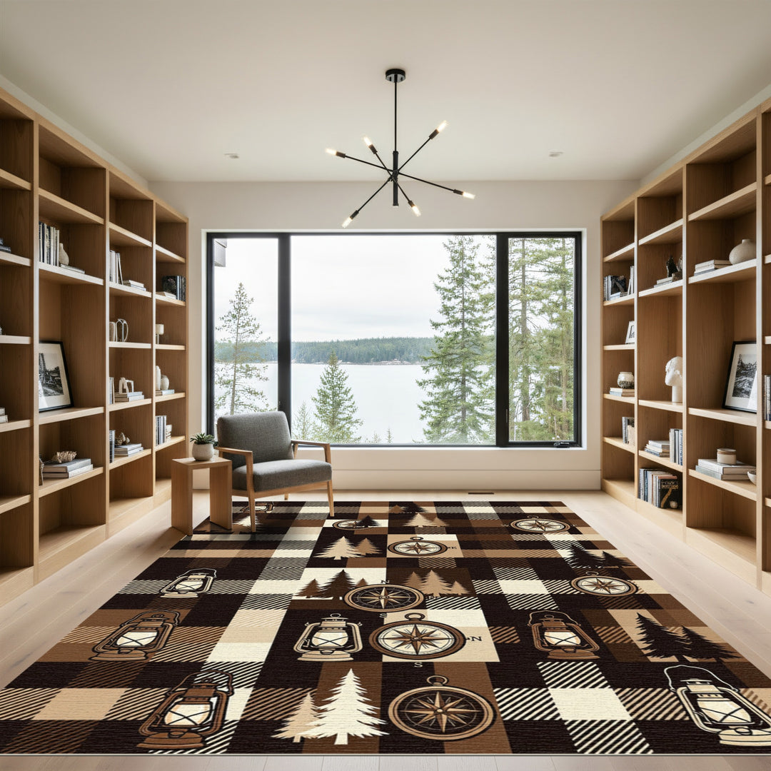 Rustic Woodland Lanterns Compasses Rug