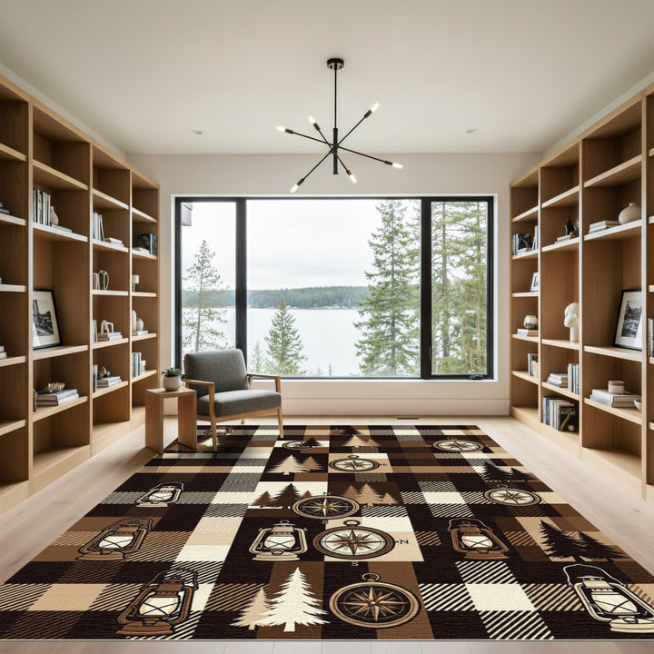 Rustic Woodland Lanterns Compasses Rug