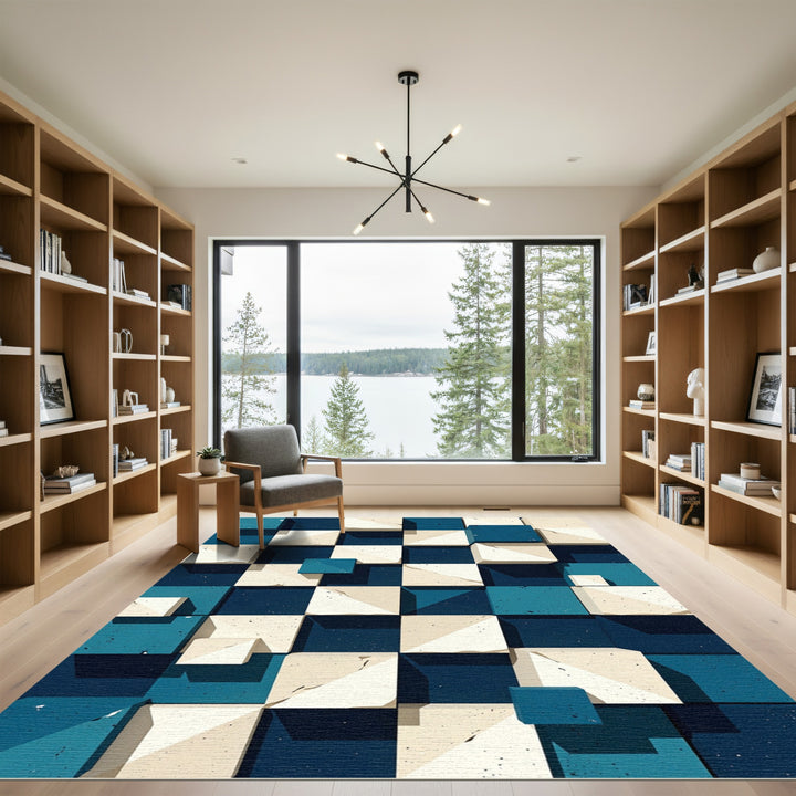 Modern Blue Beige Cubism Rug