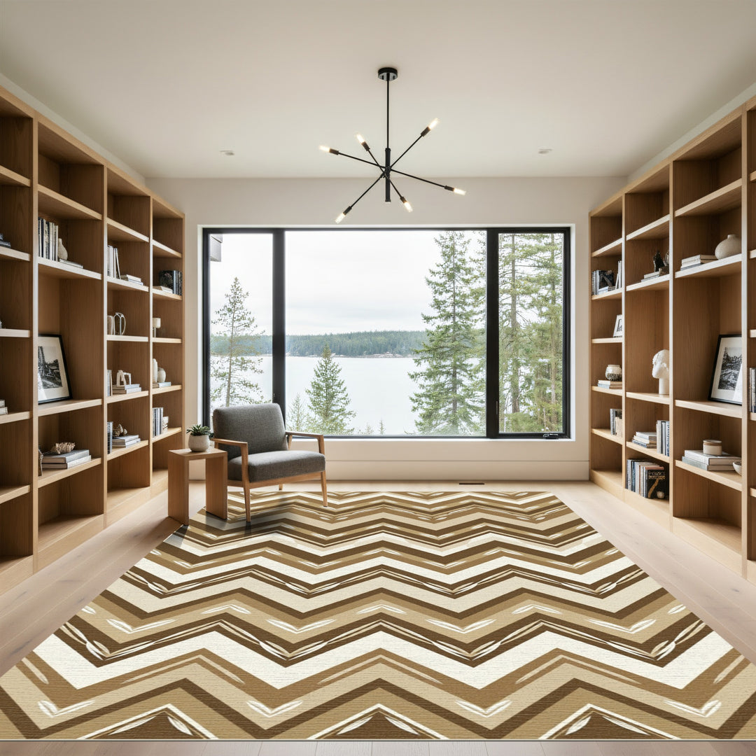 Brown Beige Chevron Zigzag Accents Rug