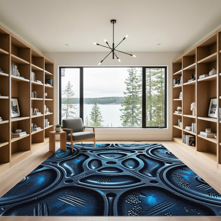 Cool Blue Metallic Interlocking Circles Rug