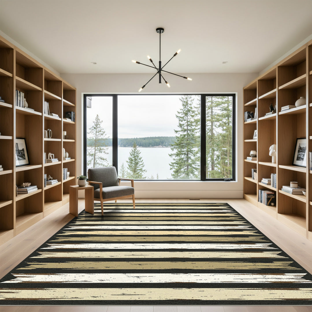Rustic Wood Grain Horizontal Stripes Rug