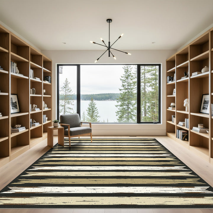 Rustic Wood Grain Horizontal Stripes Rug