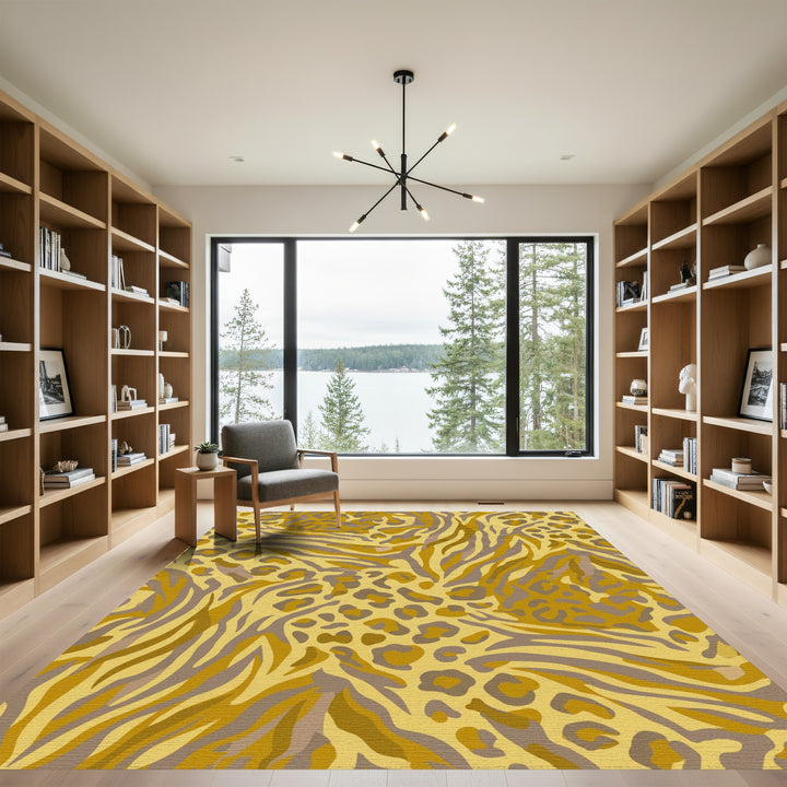 Golden Yellow Wild Animal Collage Rug