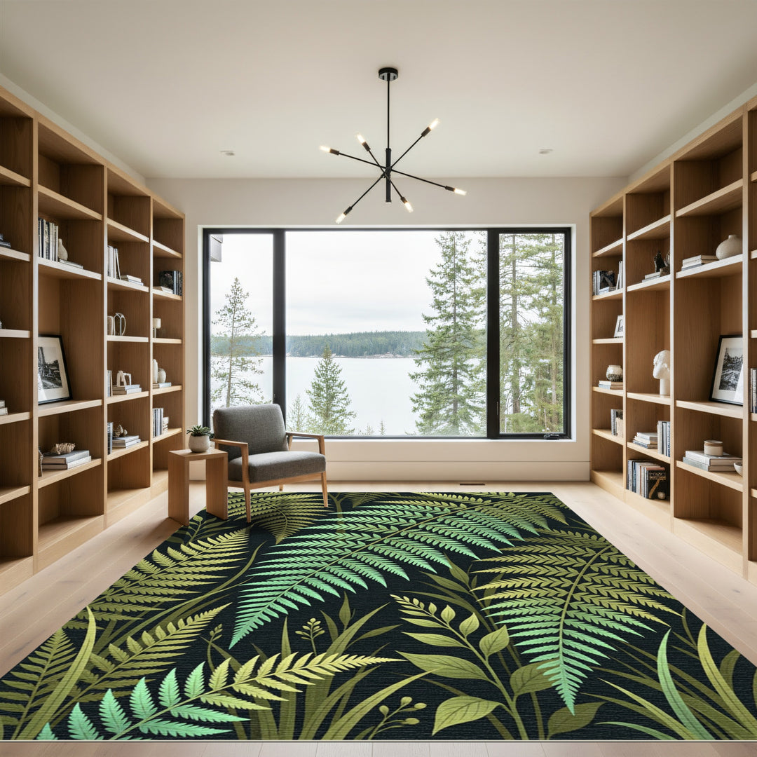 Emerald Fern Leaf Forest Rug