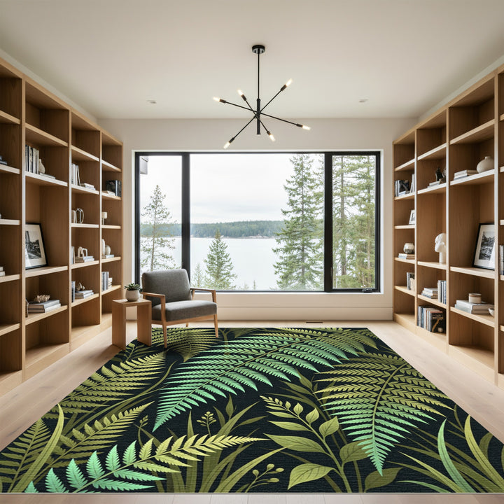 Emerald Fern Leaf Forest Rug