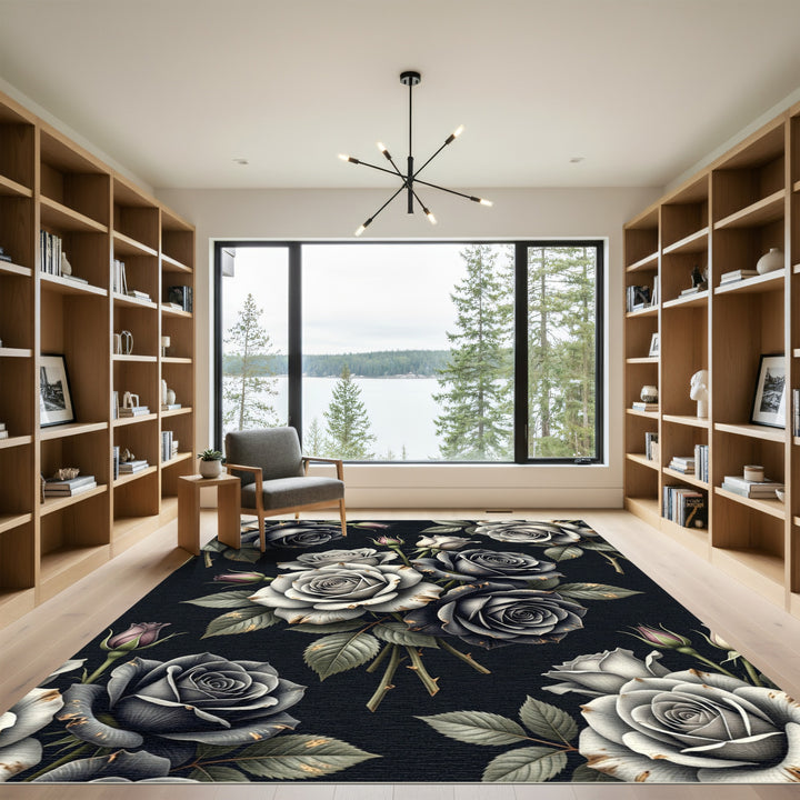 Gray White Sepia Rose Botanical Background Rug