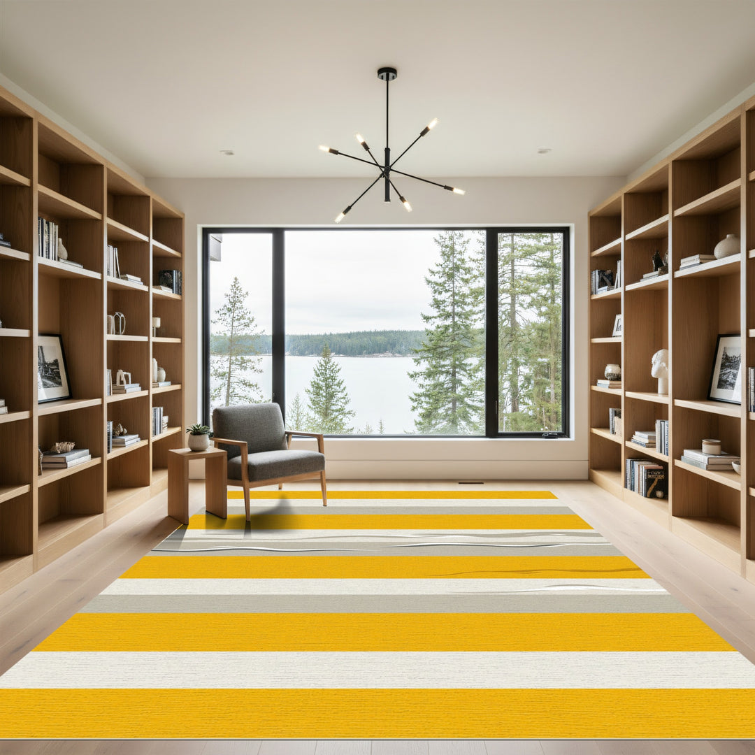 Bold Golden Sunburst Abstract stripes Rug