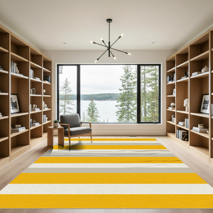 Bold Golden Sunburst Abstract stripes Rug