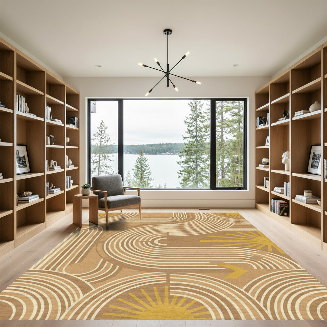 Earthy Sunburst Geometric Arc Rug
