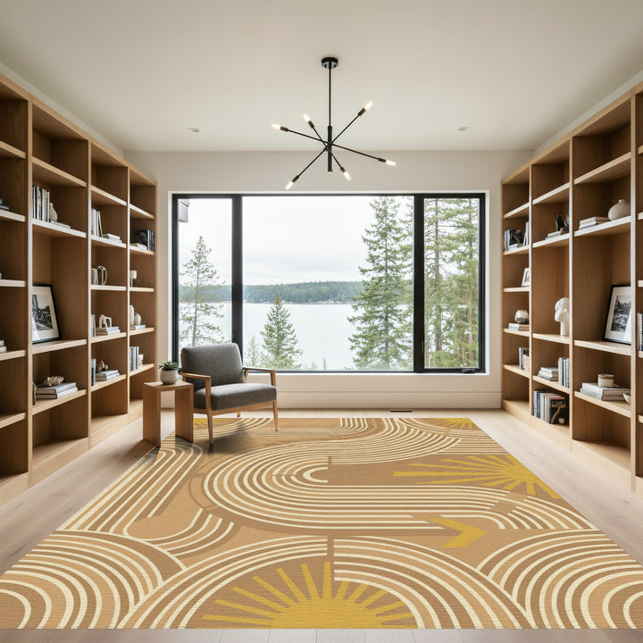 Earthy Sunburst Geometric Arc Rug