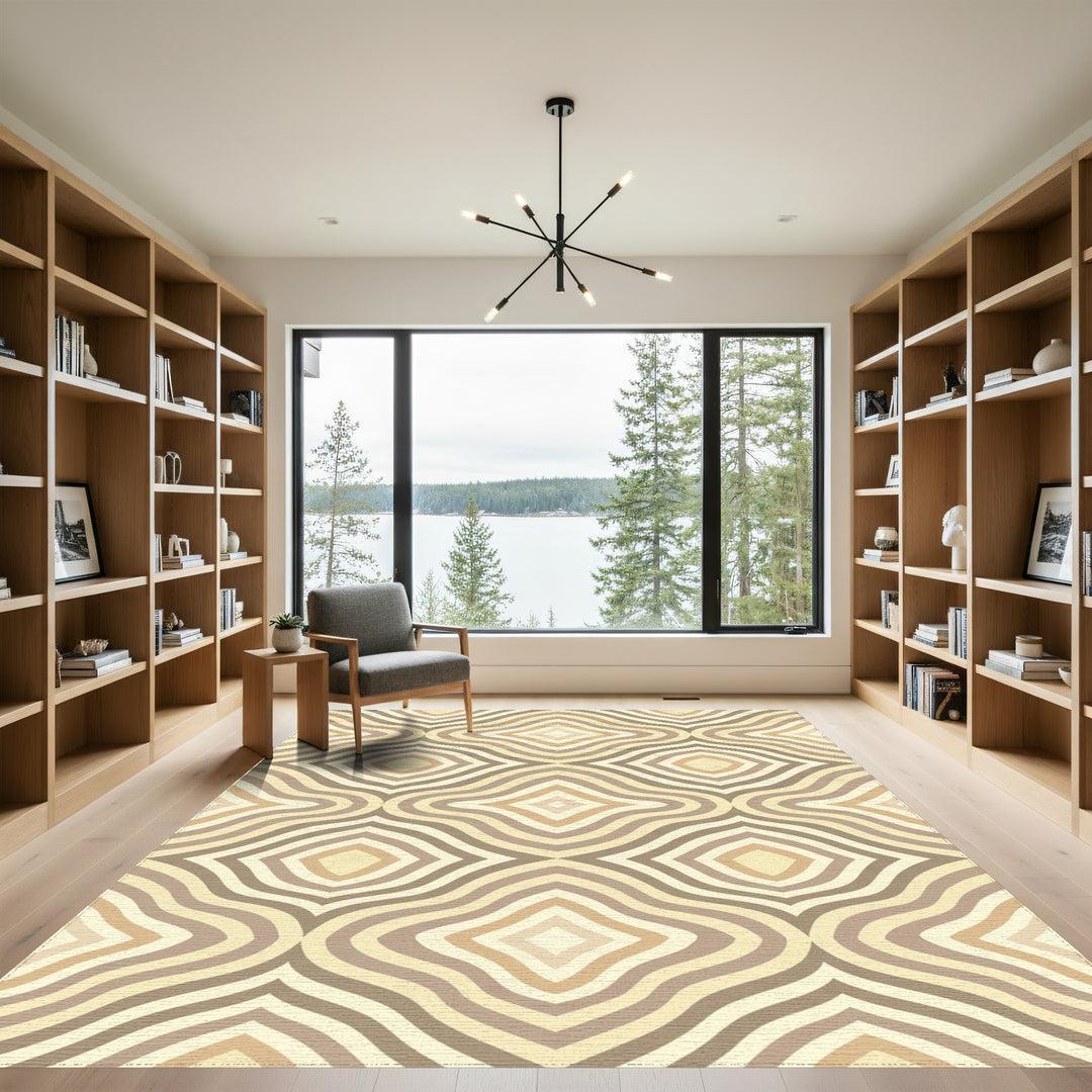 Neutral Earth Tone Rounded Diamonds Rug