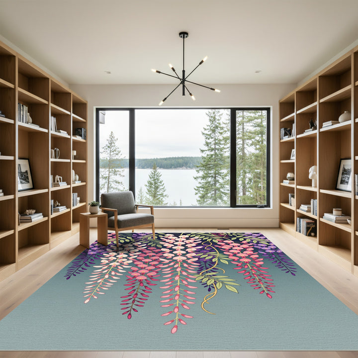Cascading Pink Purple Wisteria Blooms Rug