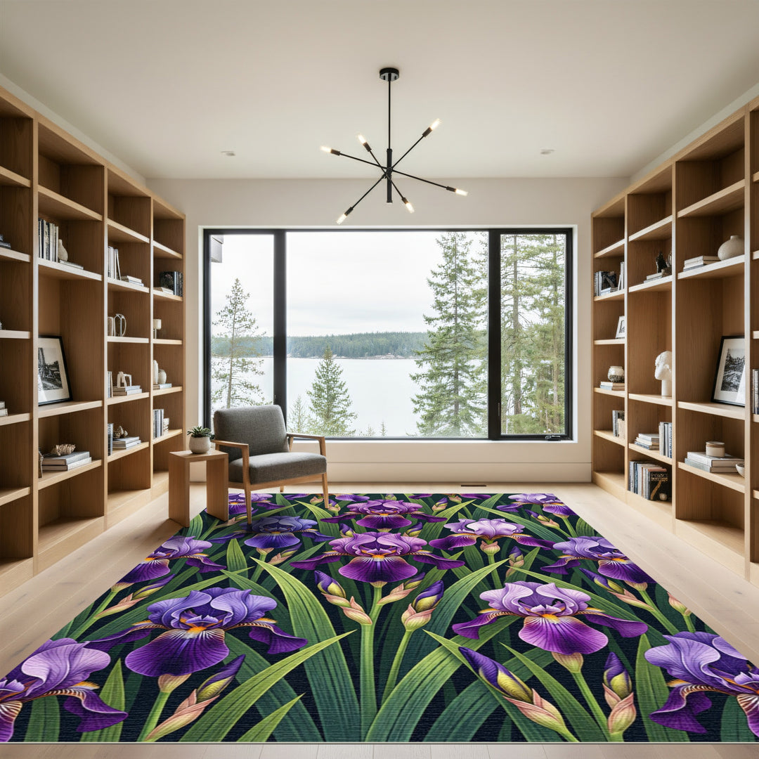 Purple Iris Floral Garden Rug