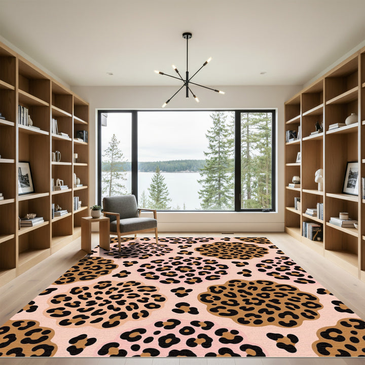 Leopard Spots Pink Brown Plush Rug