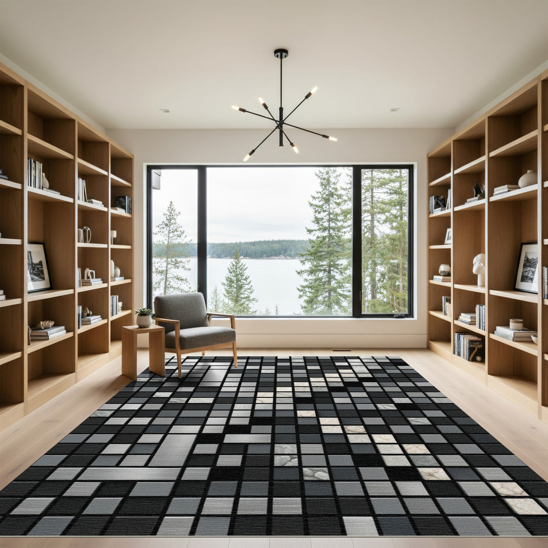 Monochromatic Textured Tile Rug