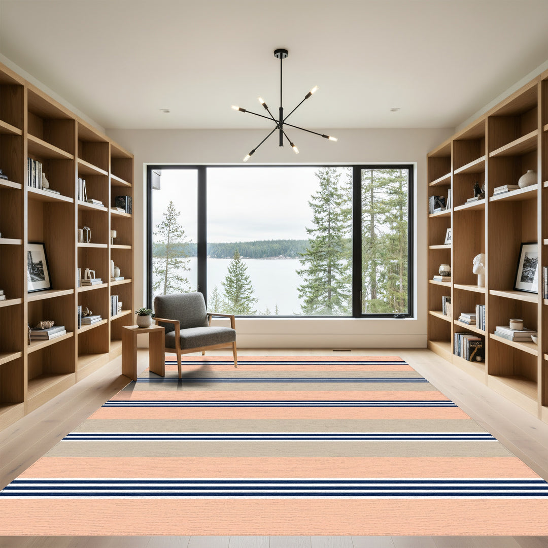 Coral Beige Navy Stripe Rug
