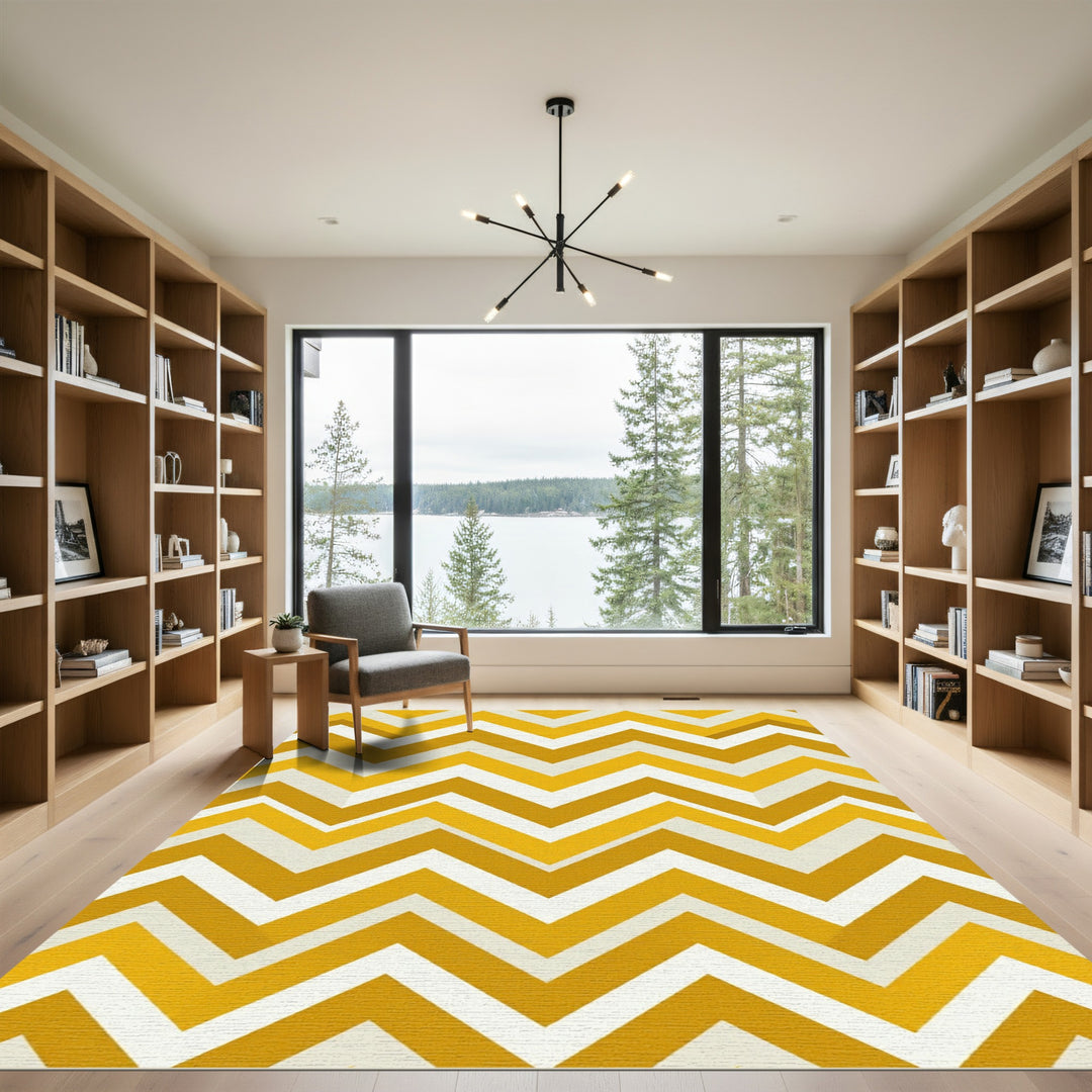 Golden Yellow Chevron Zigzag Accent Rug