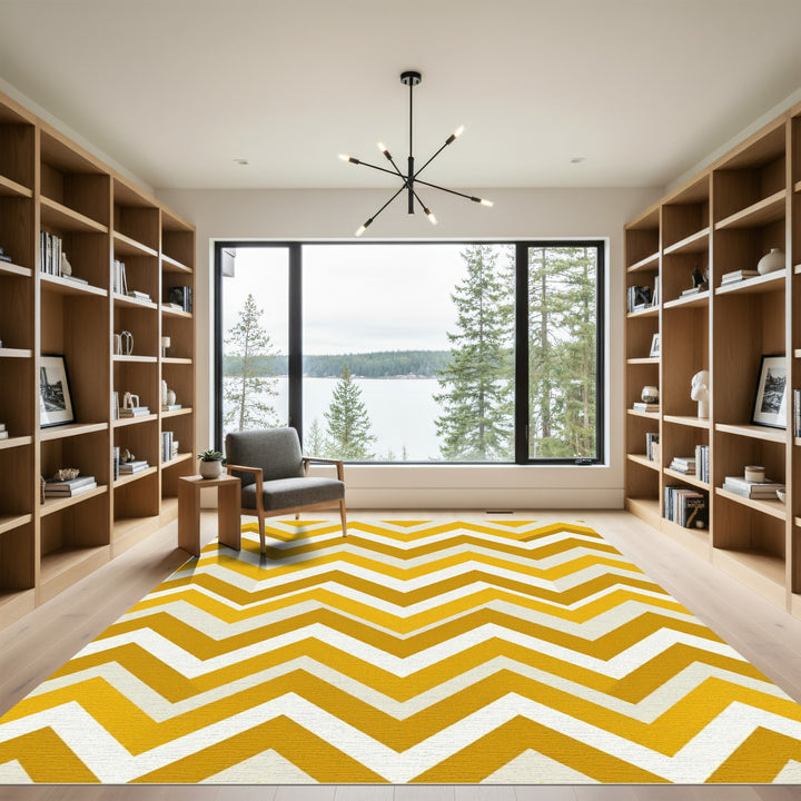Golden Yellow Chevron Zigzag Accent Rug