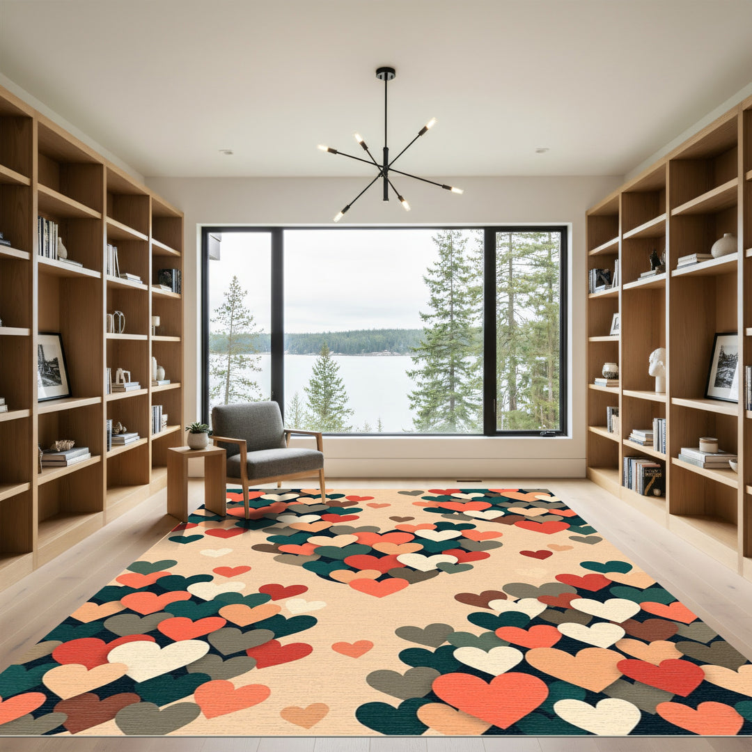 Heart Collage Peach Orange Teal Rug