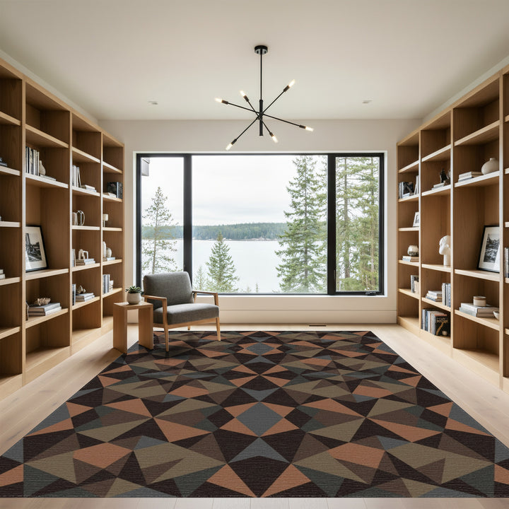 Earthy Warm Geometric Starburst Rug
