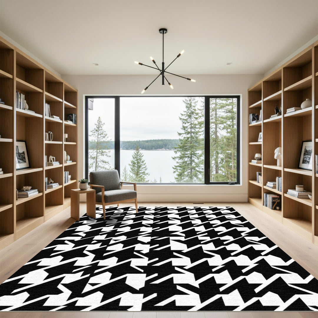 Black White Houndstooth Geometric Shapes Rug