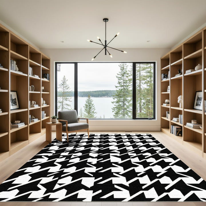 Black White Houndstooth Geometric Shapes Rug