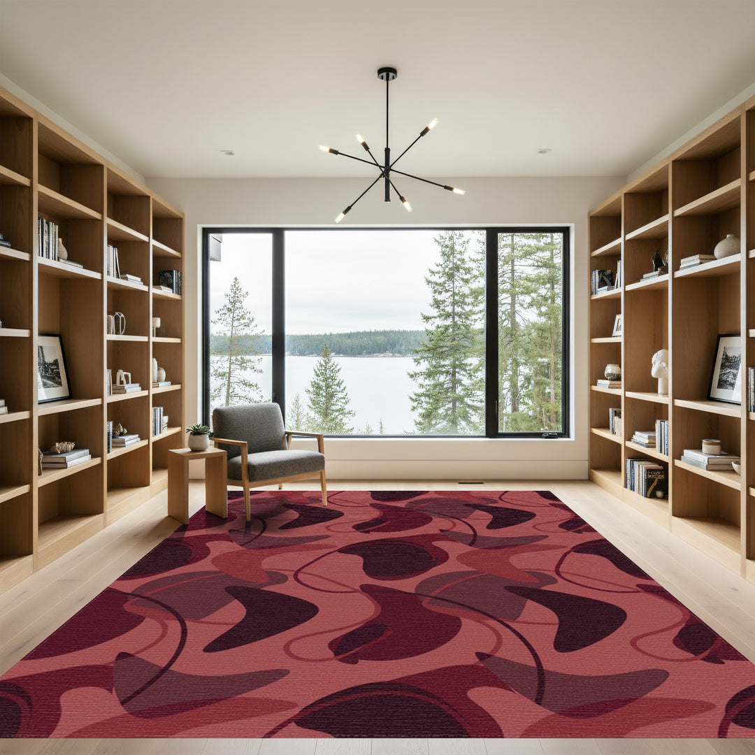 Chic Burgundy Mid Century Modern Forms Rug