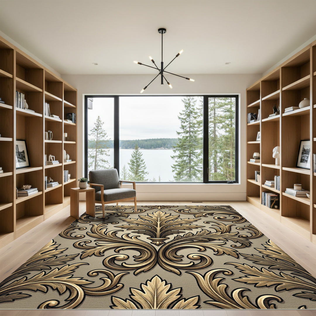 Golden Acanthus Scrollwork Emblem Rug