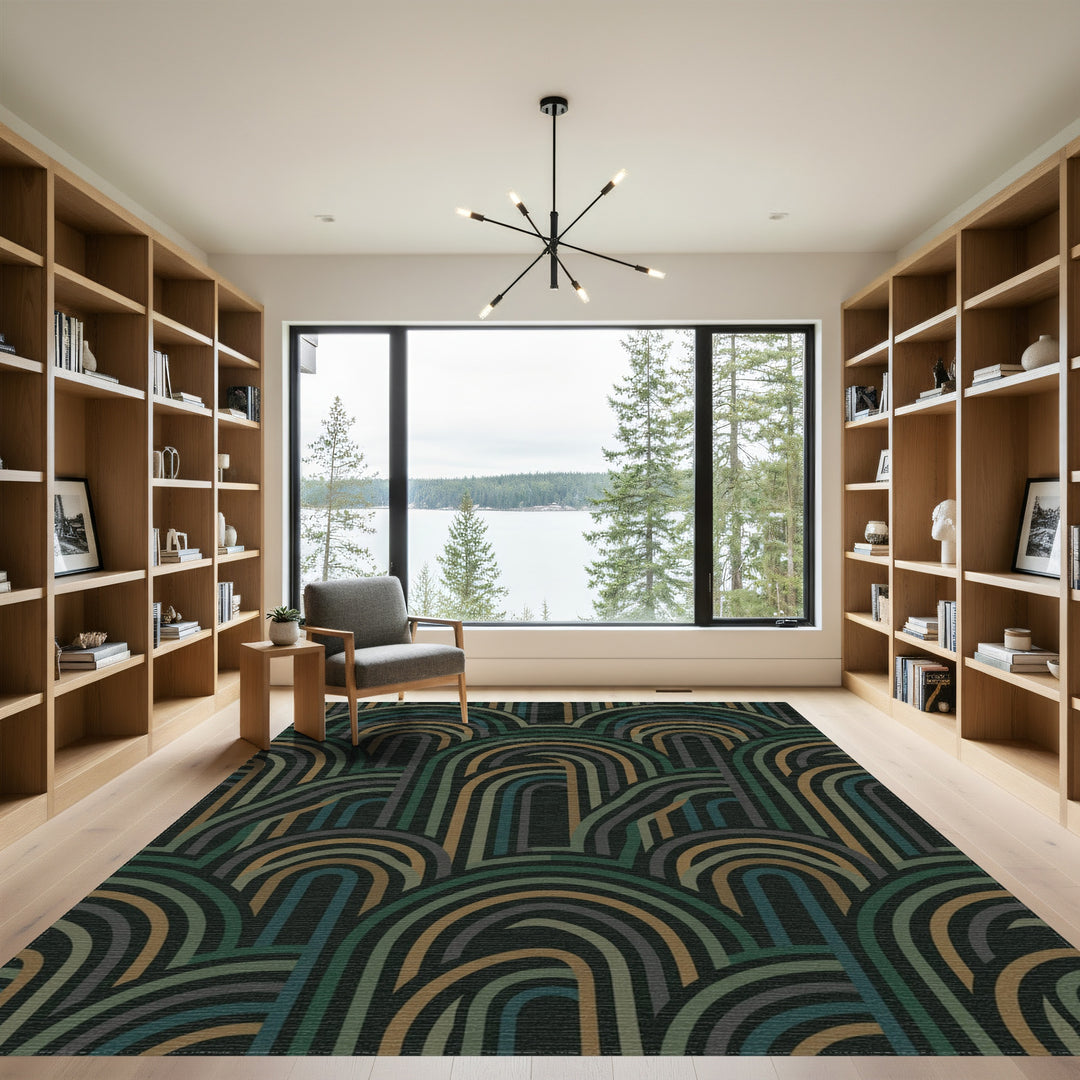 Earthy Green Rainbow Arc Rug