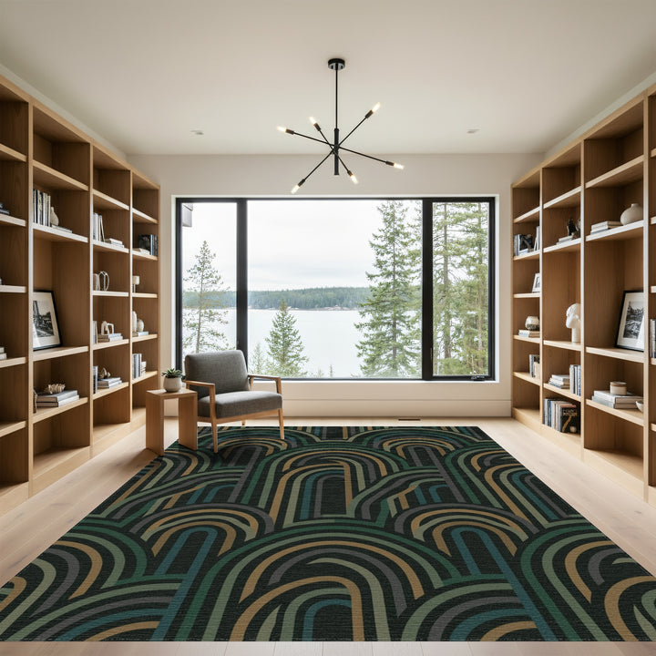 Earthy Green Rainbow Arc Rug