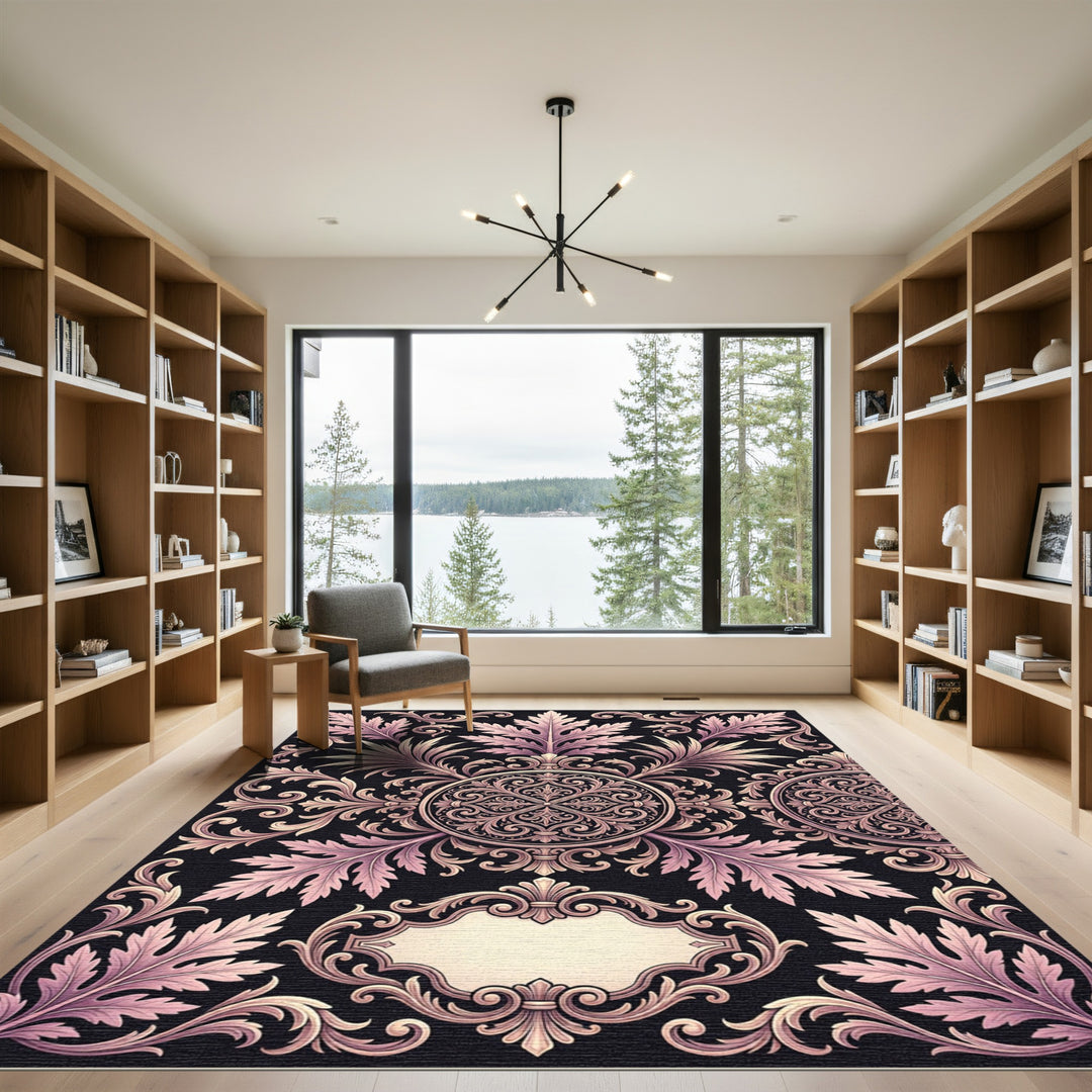 Ornate Pink Floral Acanthus Scroll Rug