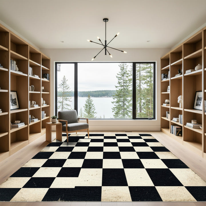 Classic Black White Checkerboard Rug