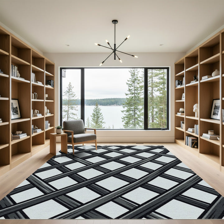 Gray Diagonal Lattice Diamond Rug