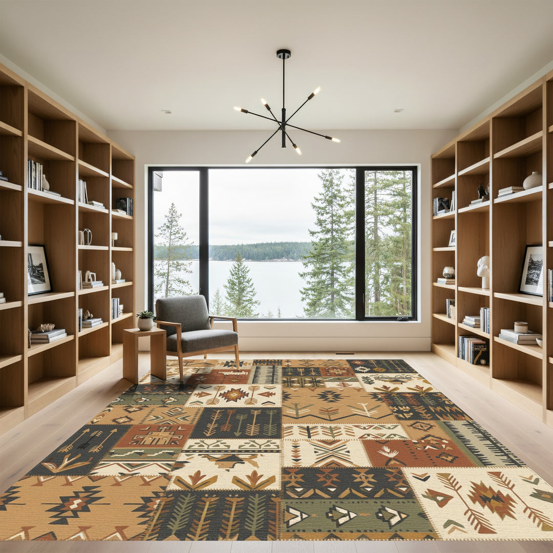 Earthy Boho Patchwork Arrow Medallion Rug