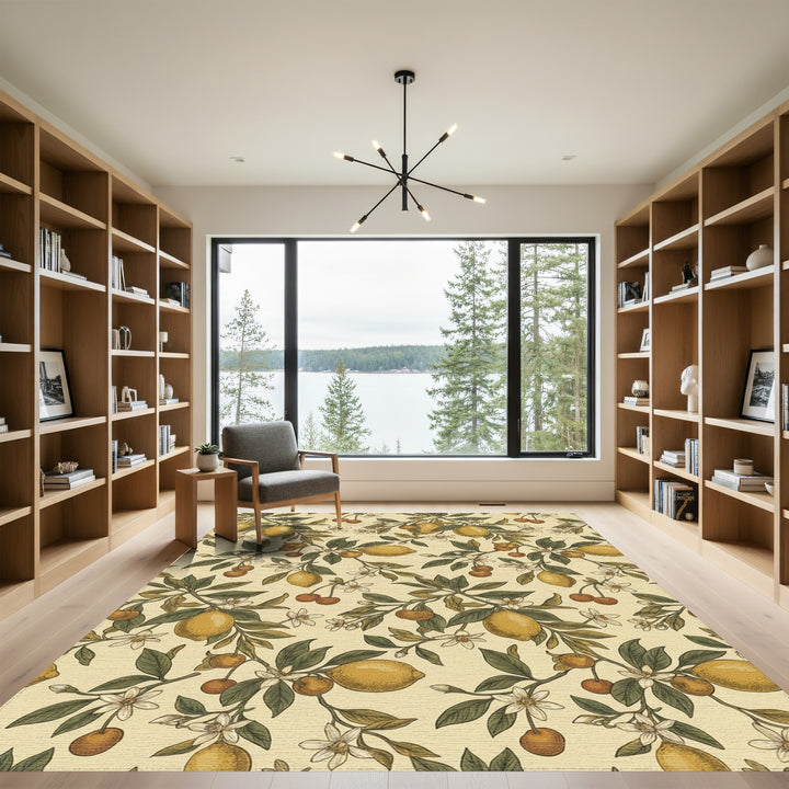 Golden Citrus Cherry Blossom Sprigs Rug