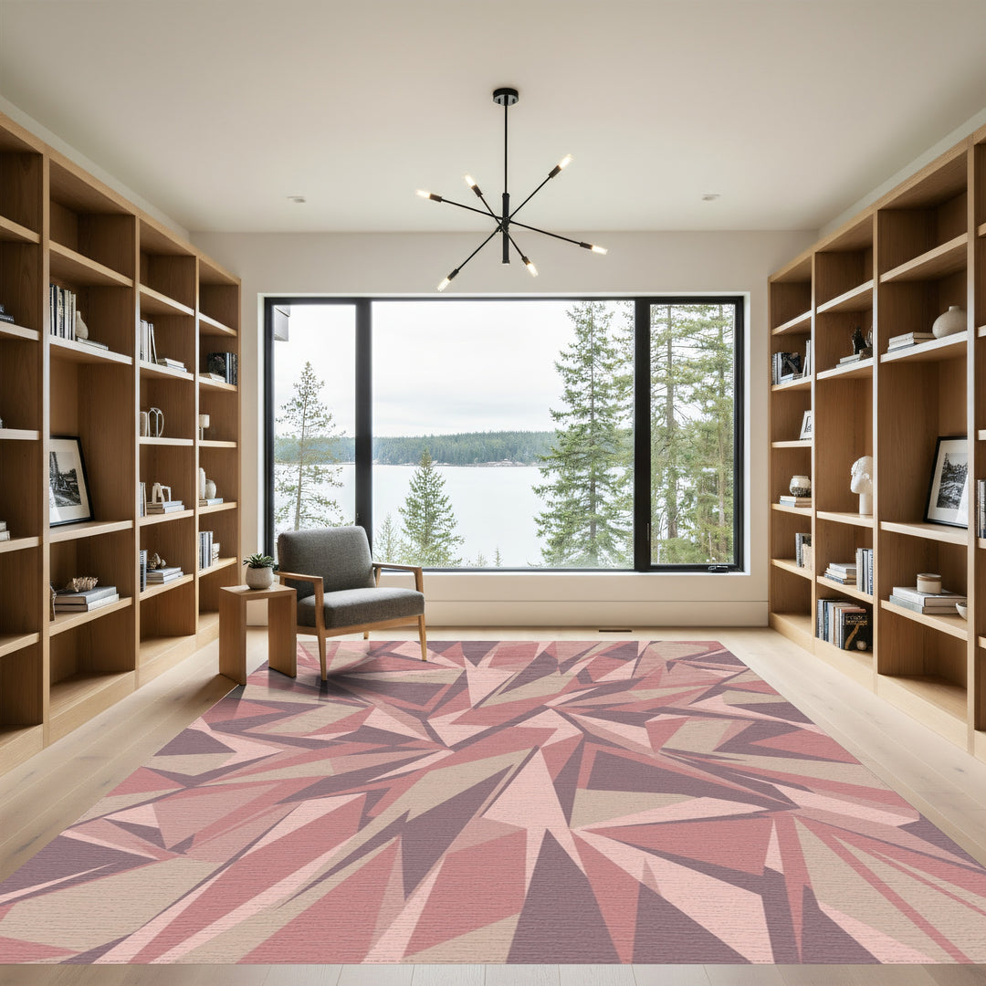 Soft Rose Shattered Geometric Abstract Rug