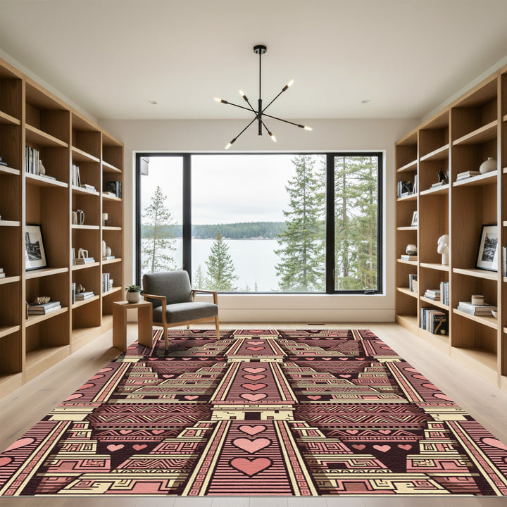 Pink Aztec Heart Temple Rug