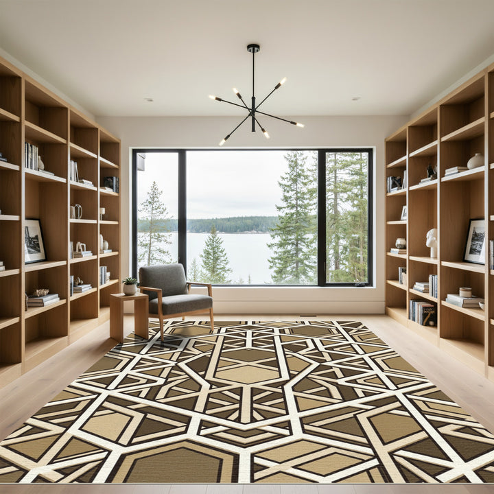 Gold Hexagonal Geometric Art Deco Rug