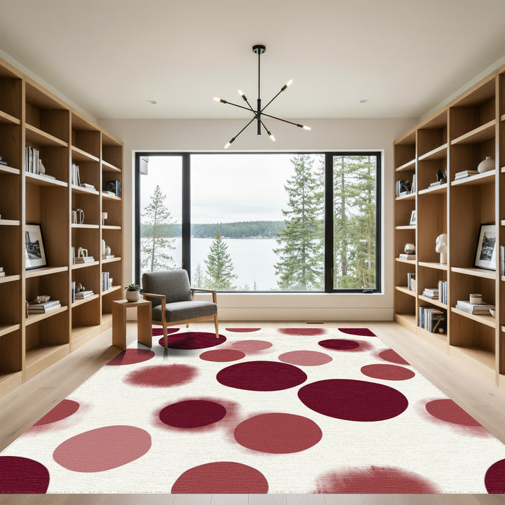 Crimson Blush Scattered Circles Rug