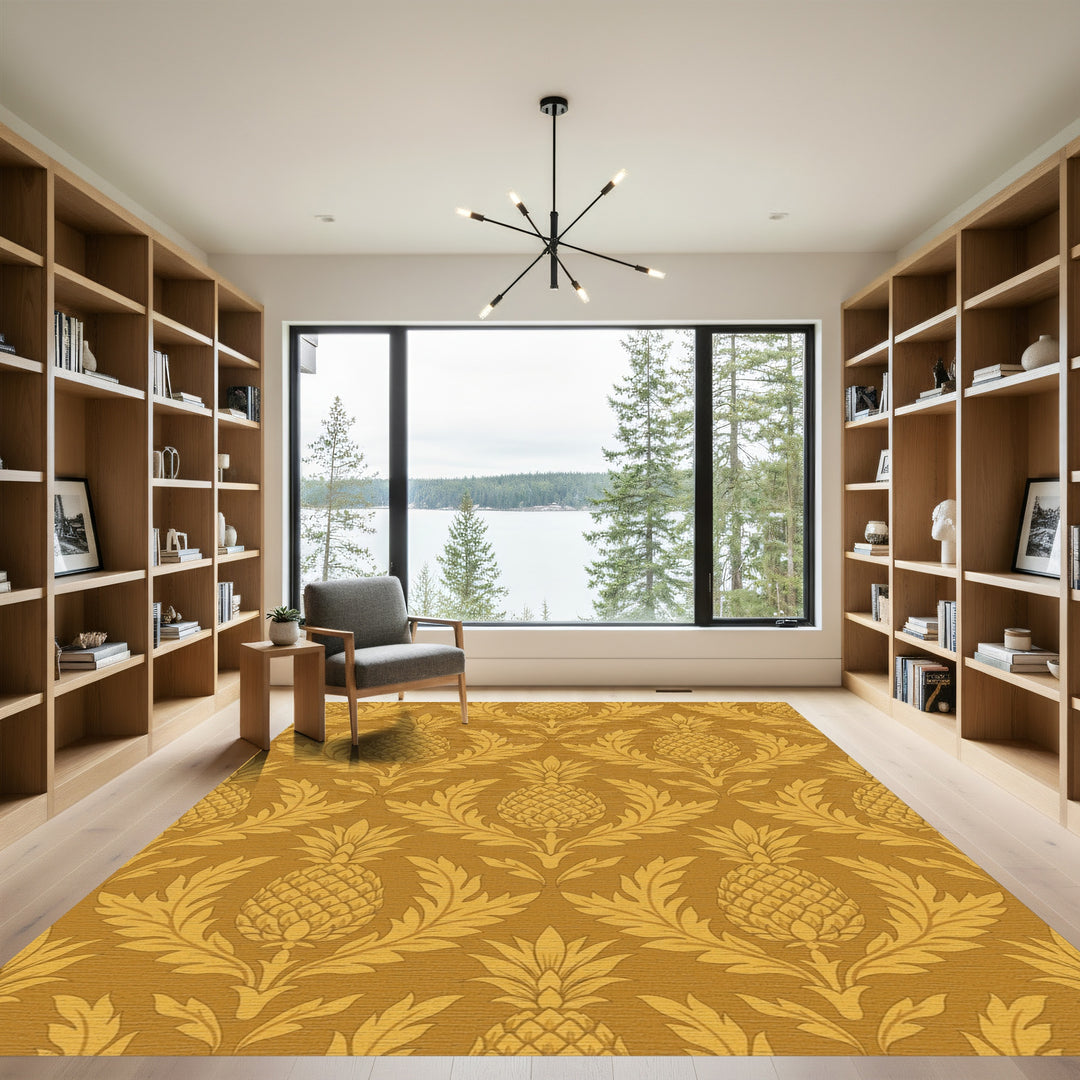 Golden Pineapple Damask Floral Rug