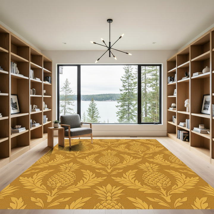 Golden Pineapple Damask Floral Rug